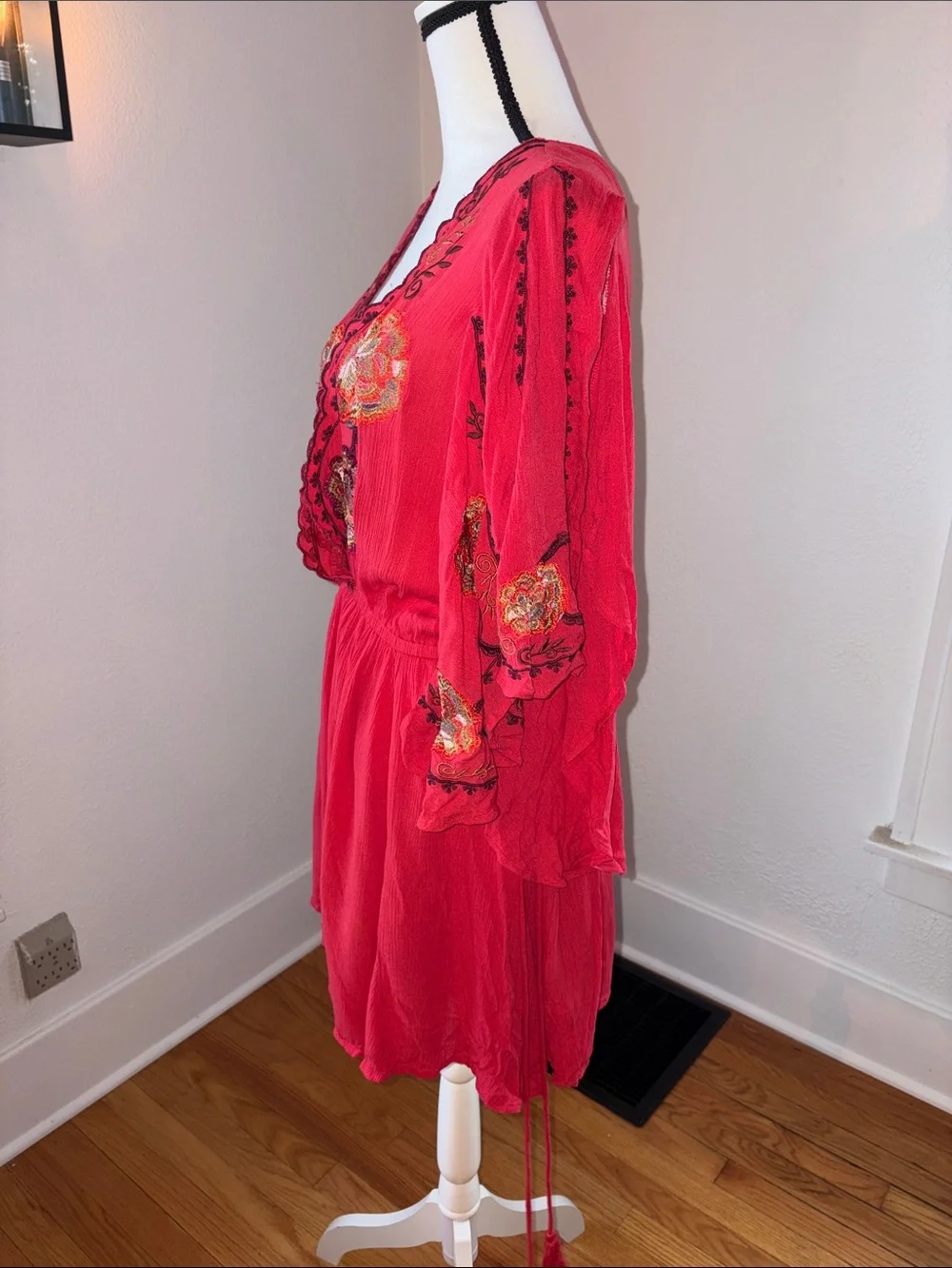 Free People Cora Embroidered Mini Dress Red Size Large